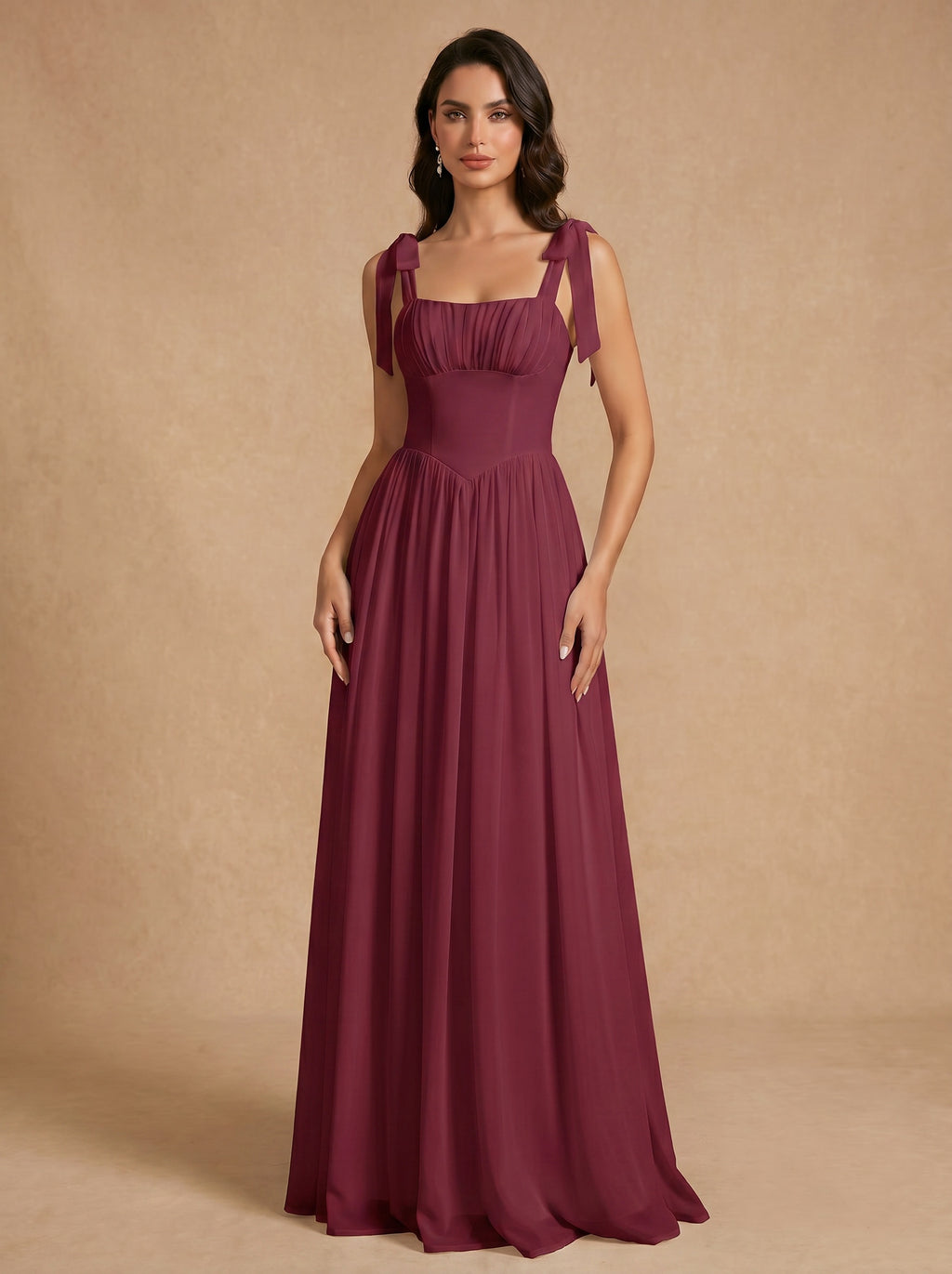 Lace up ruched bust Chiffon bridesmaid dress