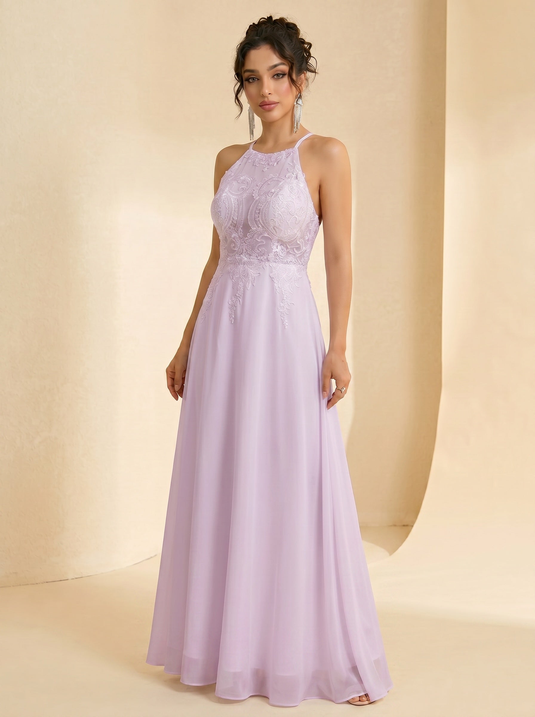 Handmade appliques backless prom dress