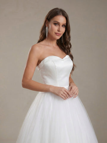 Elegant Satin & Tulle long Wedding Dress