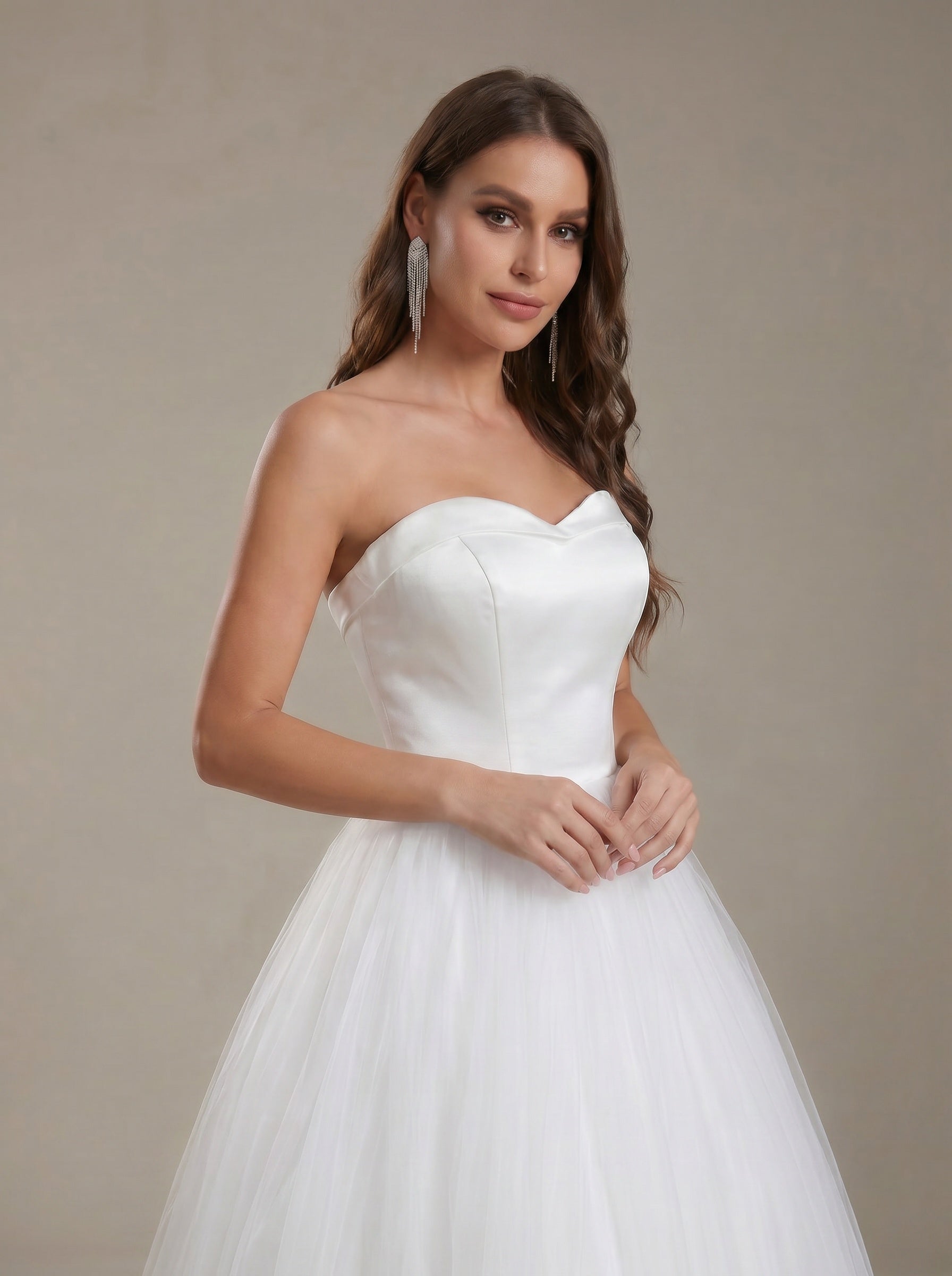 Elegant Satin & Tulle long Wedding Dress