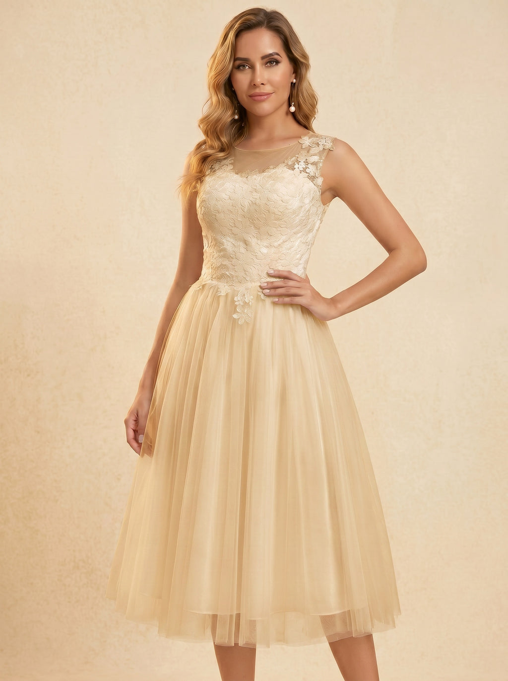 Handmade appliques midi Wedding dresses