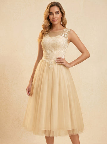 Handmade appliques midi Wedding dresses