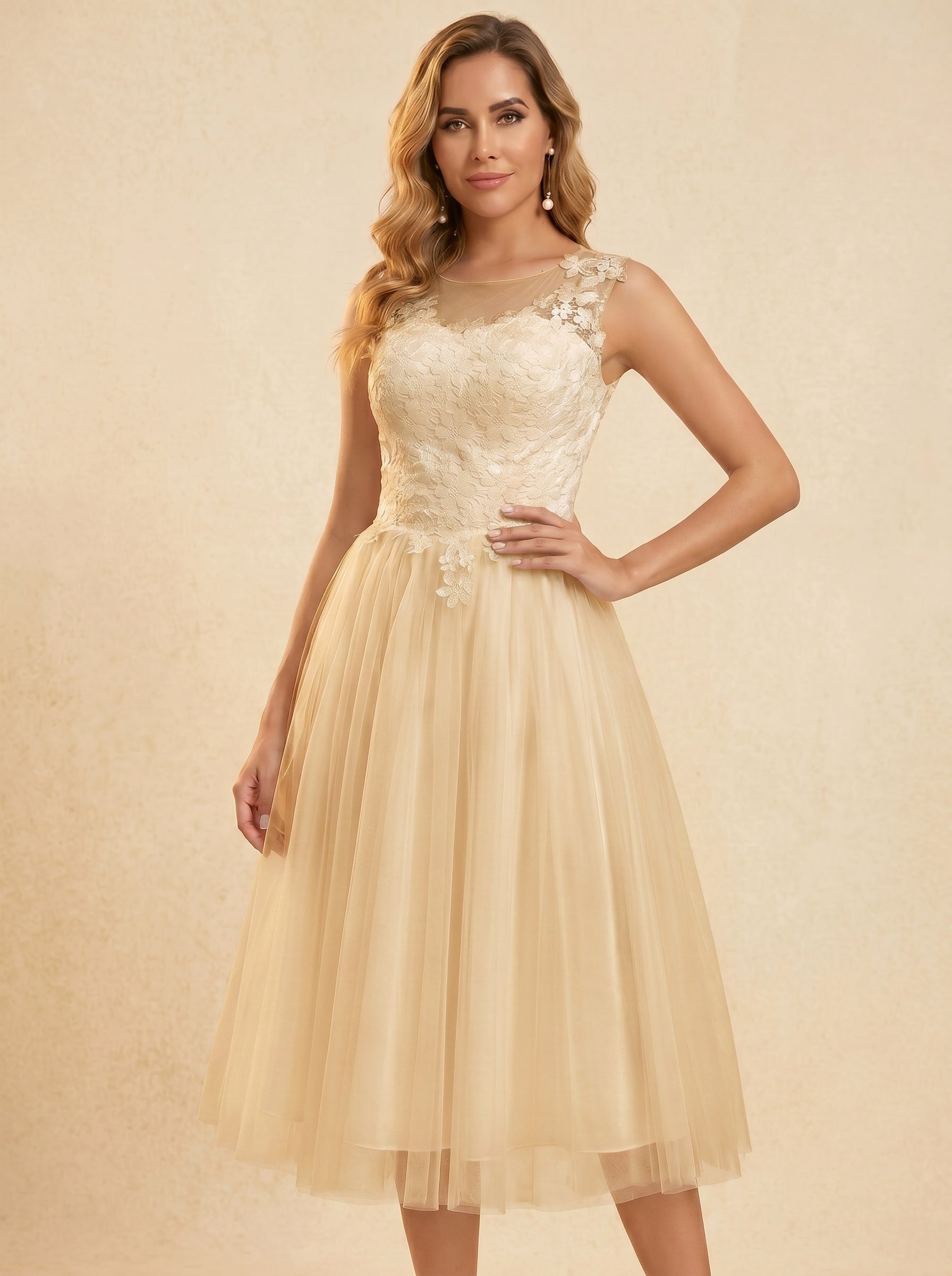 Handmade appliques midi Wedding dresses