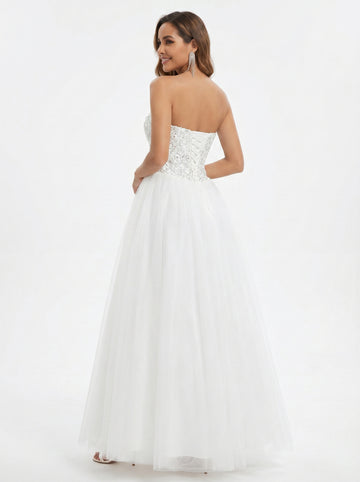Crystal sequin strapless wedding dress