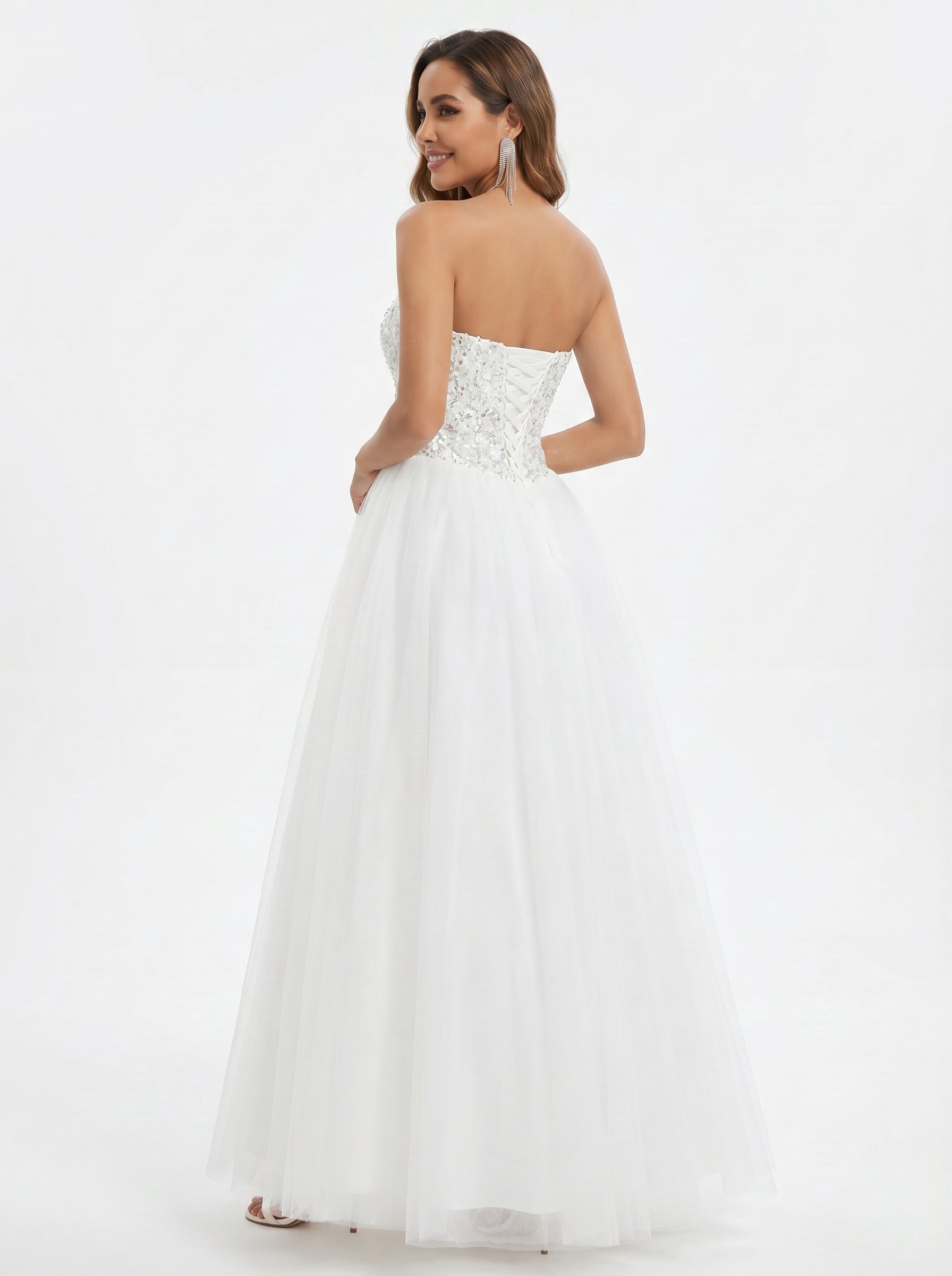 Crystal sequin strapless wedding dress