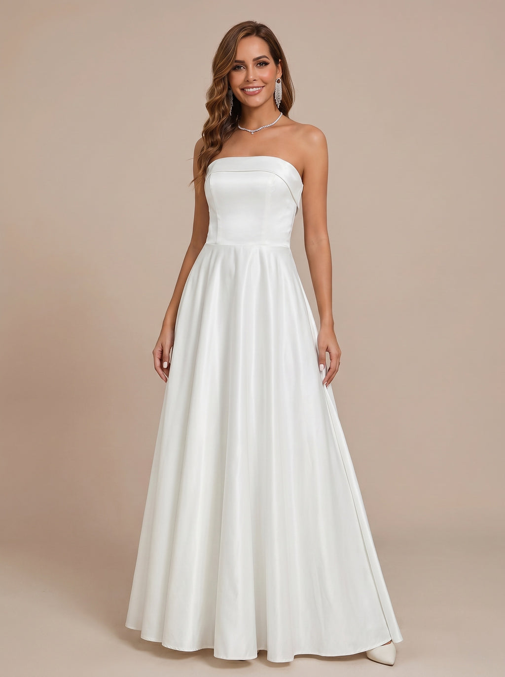 Classic folded satin wedding dress with pockets