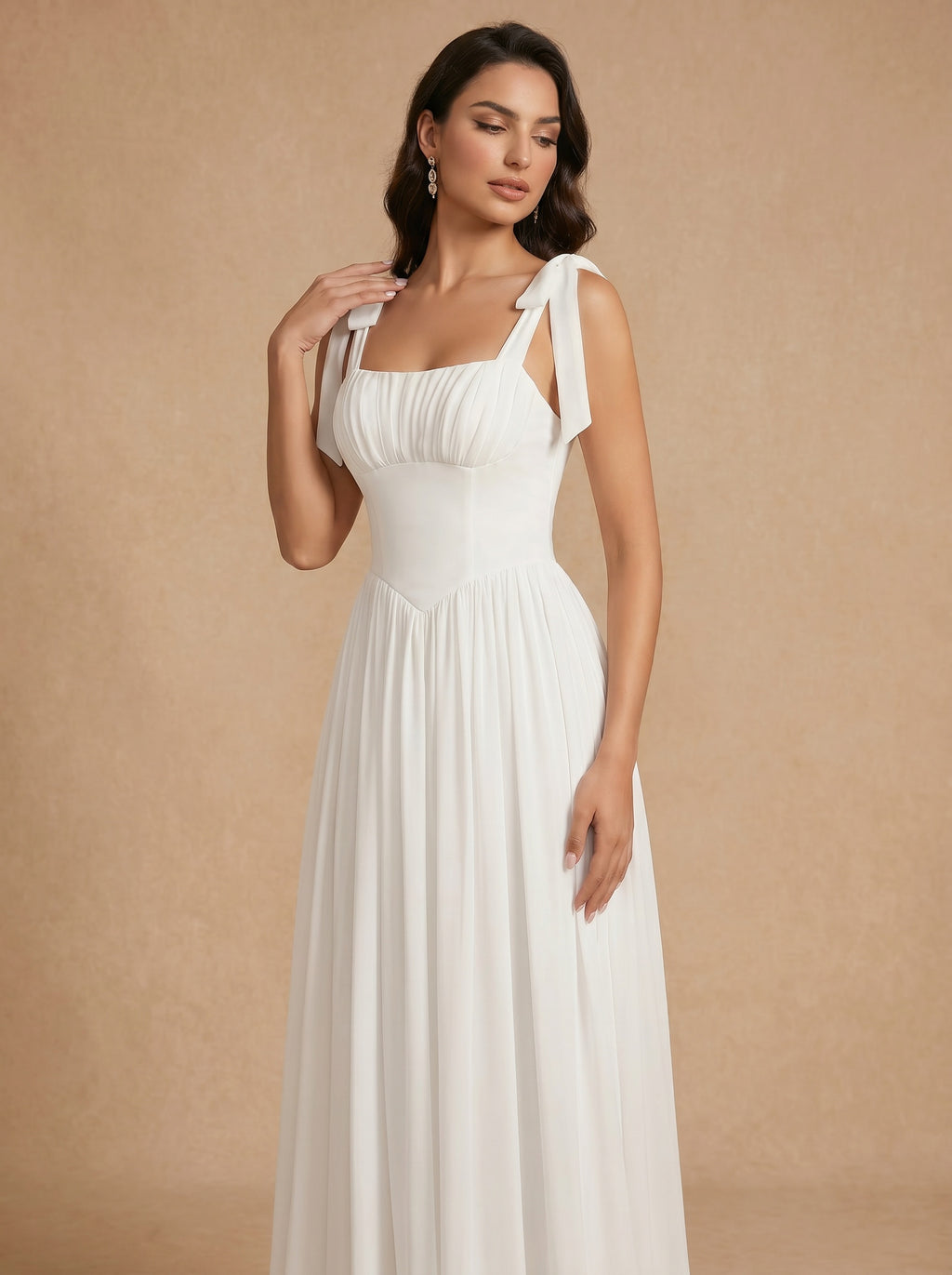 Lace up ruched bust Chiffon bridesmaid dress