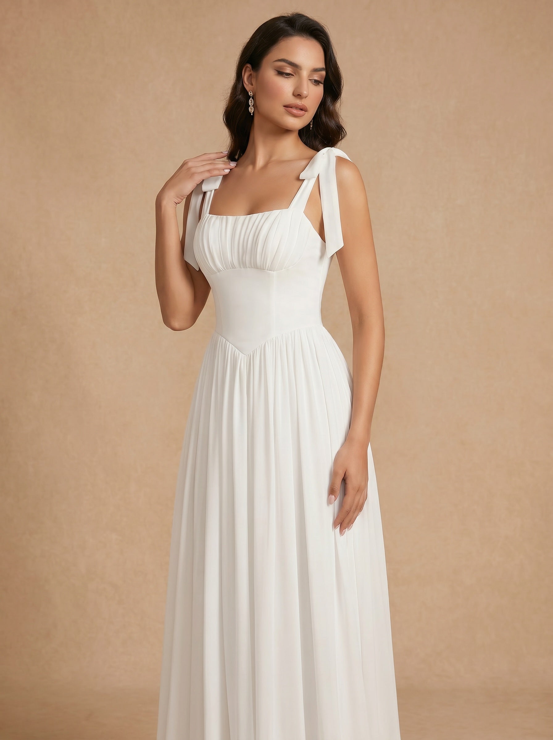 Lace up ruched bust Chiffon bridesmaid dress