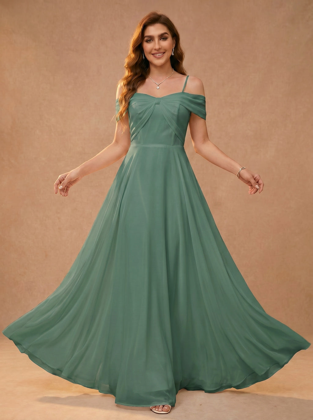 Bow shaped off the shoulder Chiffon bridesmaid dress