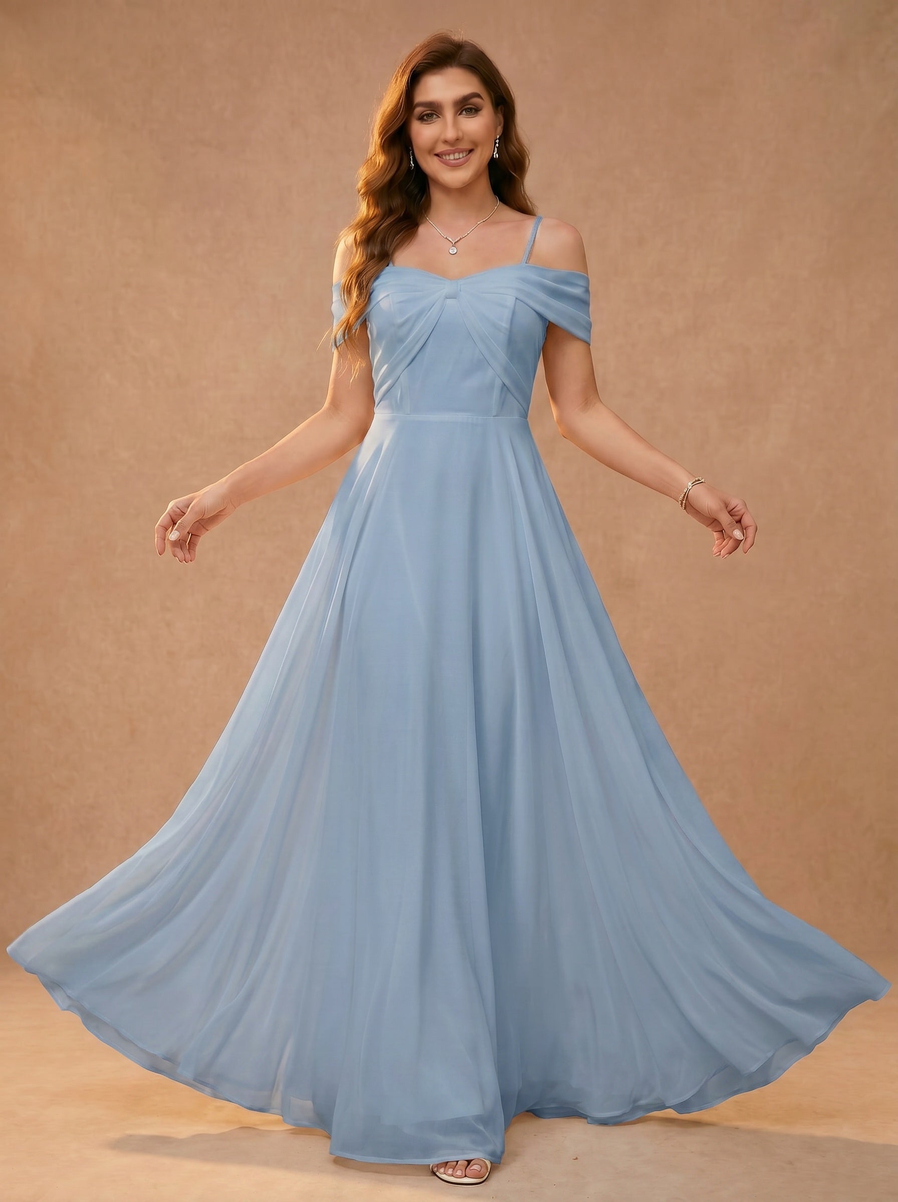 Bow shaped off the shoulder Chiffon bridesmaid dress
