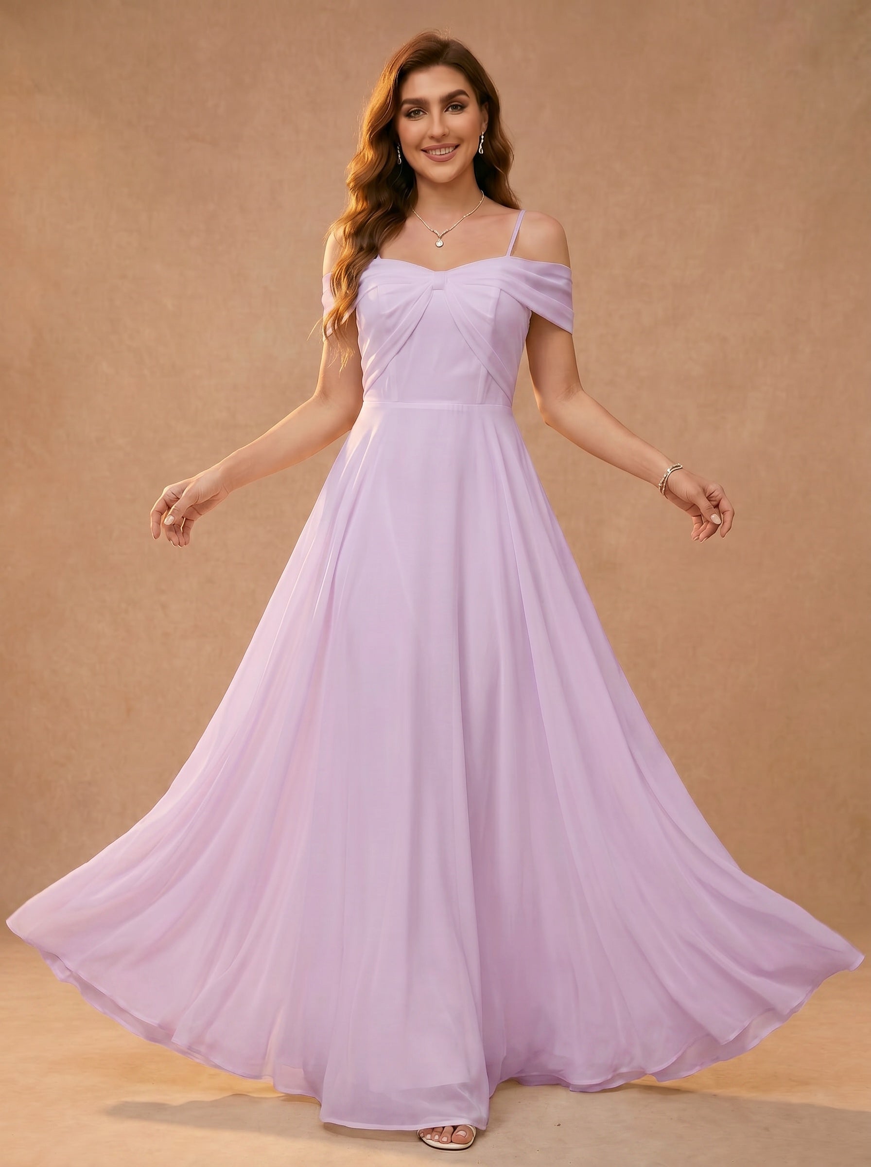 Bow shaped off the shoulder Chiffon bridesmaid dress