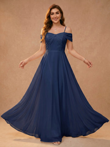 Bow shaped off the shoulder Chiffon bridesmaid dress