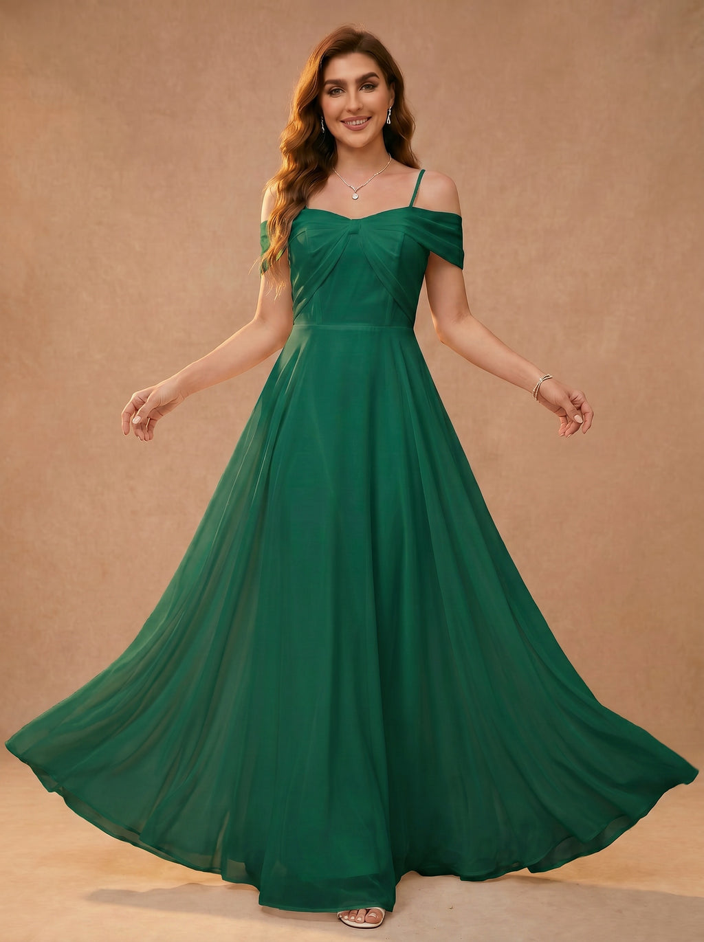 Bow shaped off the shoulder Chiffon bridesmaid dress
