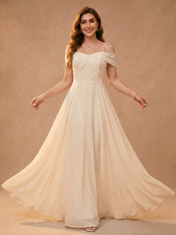 Bow shaped off the shoulder Chiffon bridesmaid dress