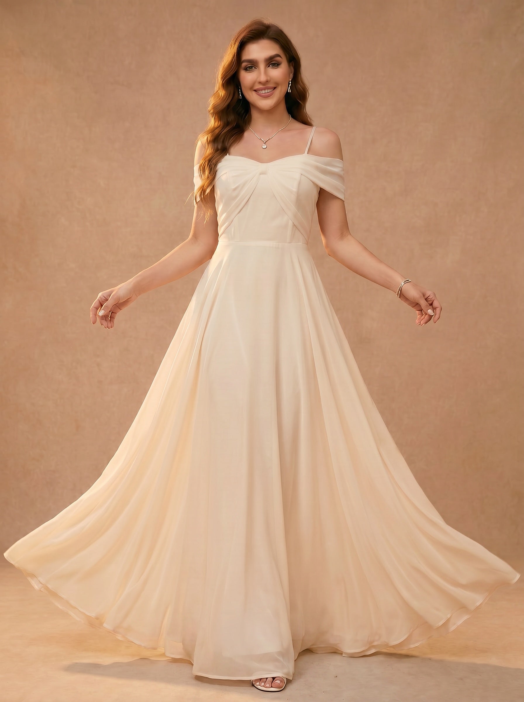 Bow shaped off the shoulder Chiffon bridesmaid dress