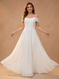 Bow shaped off the shoulder Chiffon bridesmaid dress