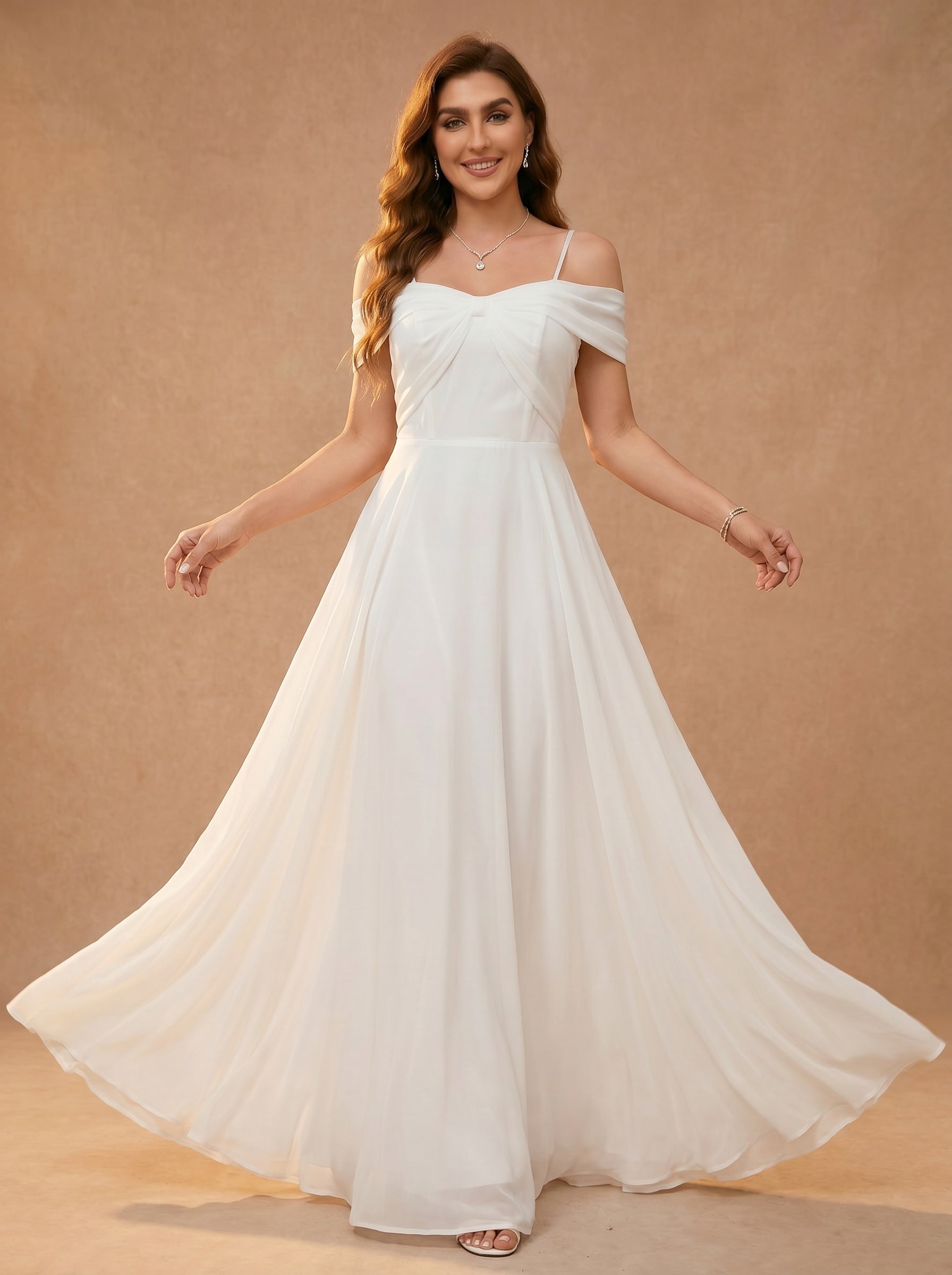 Bow shaped off the shoulder Chiffon bridesmaid dress
