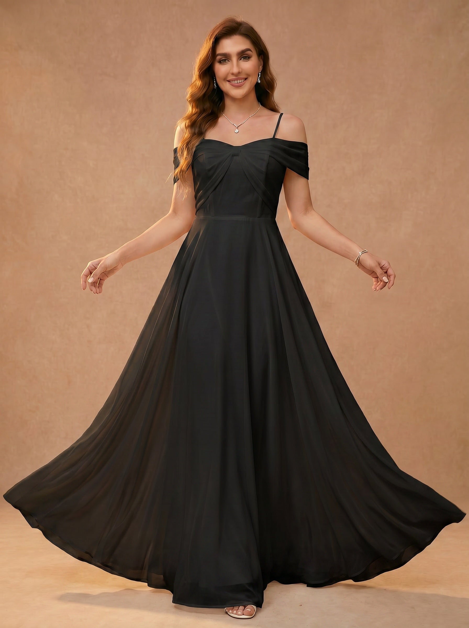 Bow shaped off the shoulder Chiffon bridesmaid dress