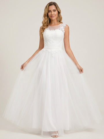 Handmade appliques floor-length Wedding dresses sleeveless