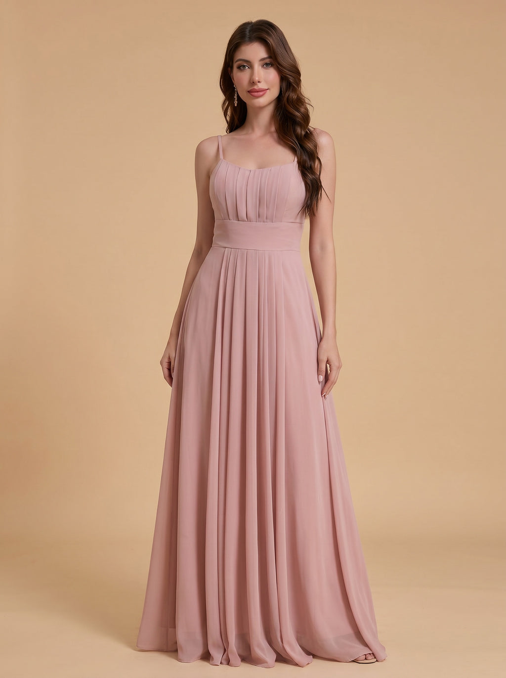 Spaghetti strap ruched bust Chiffon bridesmaid dress