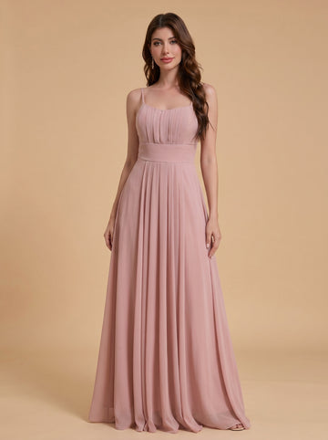 Spaghetti strap ruched bust Chiffon bridesmaid dress