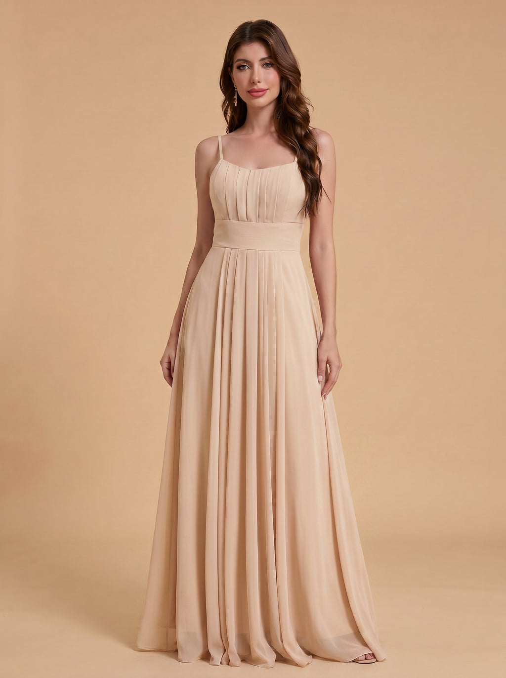 Spaghetti strap ruched bust Chiffon bridesmaid dress