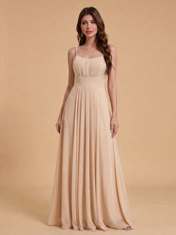 Spaghetti strap ruched bust Chiffon bridesmaid dress