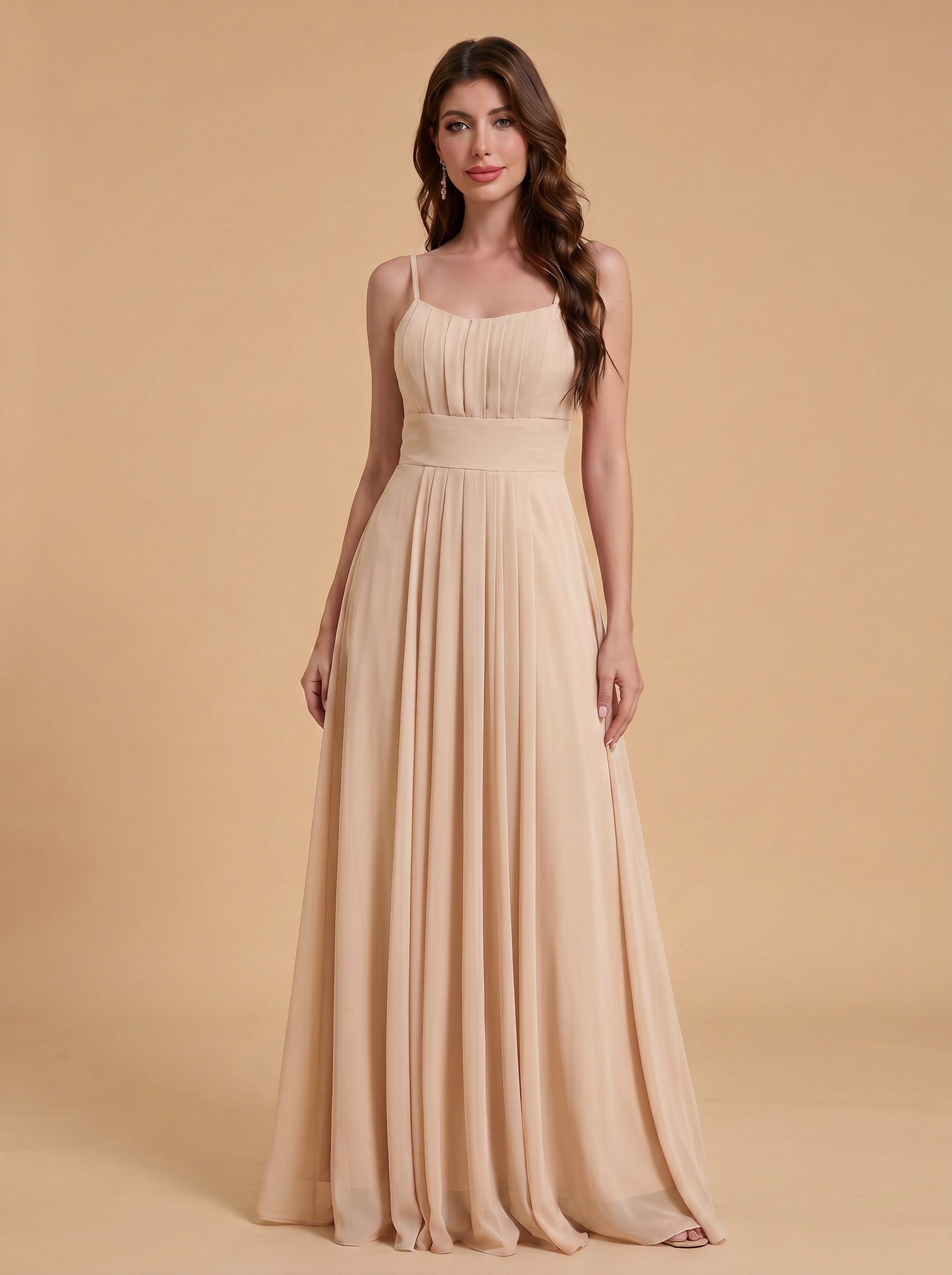 Spaghetti strap ruched bust Chiffon bridesmaid dress