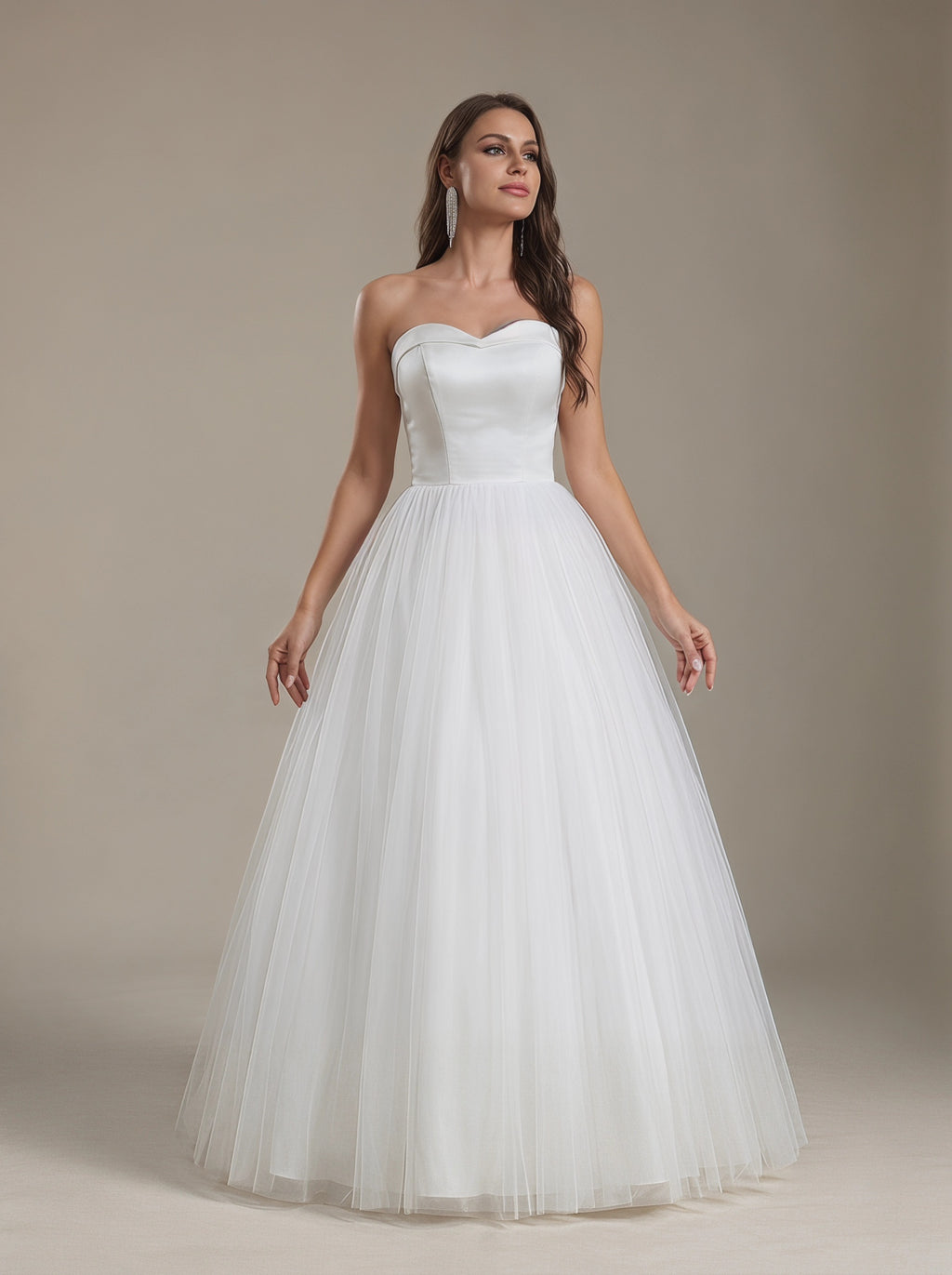 Elegant Satin & Tulle long Wedding Dress