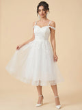 Off-the-shoulder/spaghetti strap midi Wedding Dresses,Tulle prom Dress