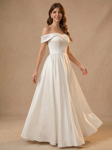 Off The Shoulder Satin Wedding Dresses with Pleated
