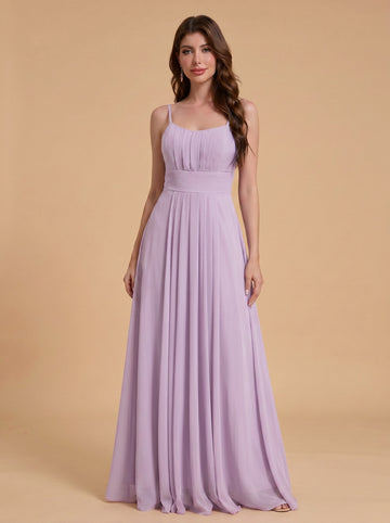 Spaghetti strap ruched bust Chiffon bridesmaid dress