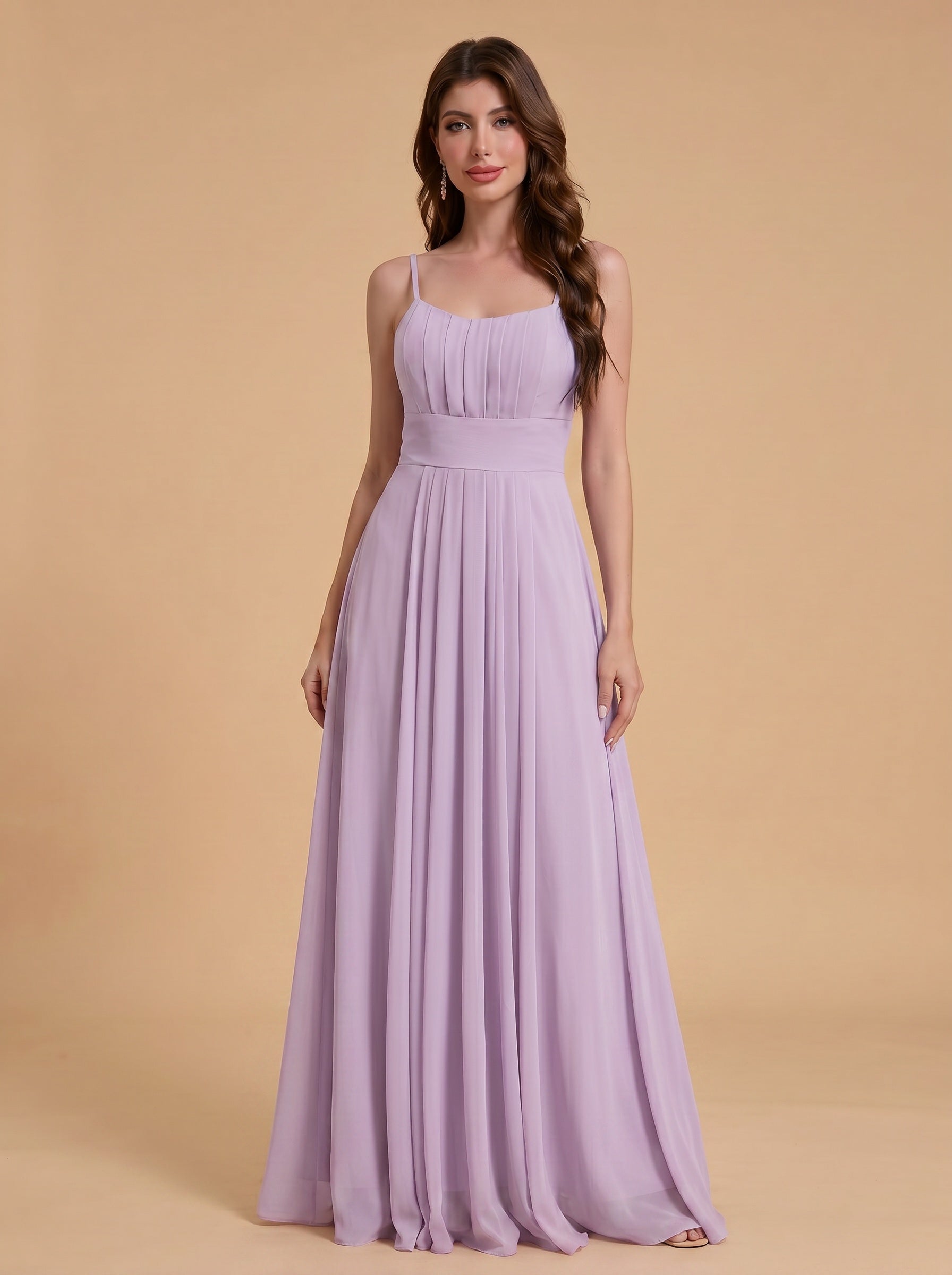Spaghetti strap ruched bust Chiffon bridesmaid dress