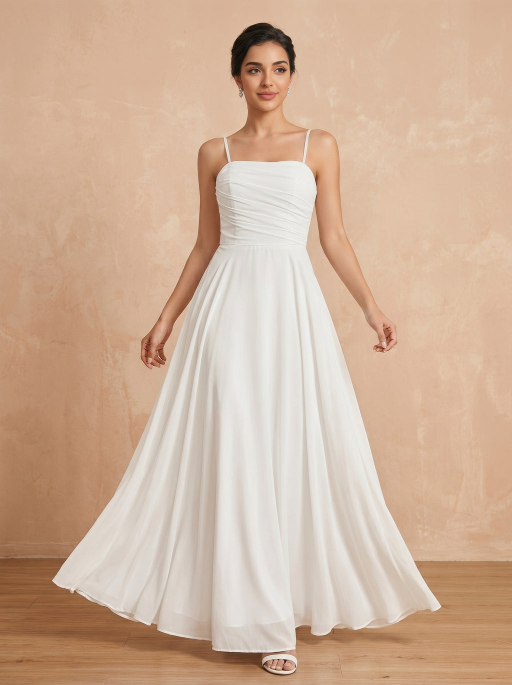 Lace up spaghetti strap ruched bust Chiffon bridesmaid dress