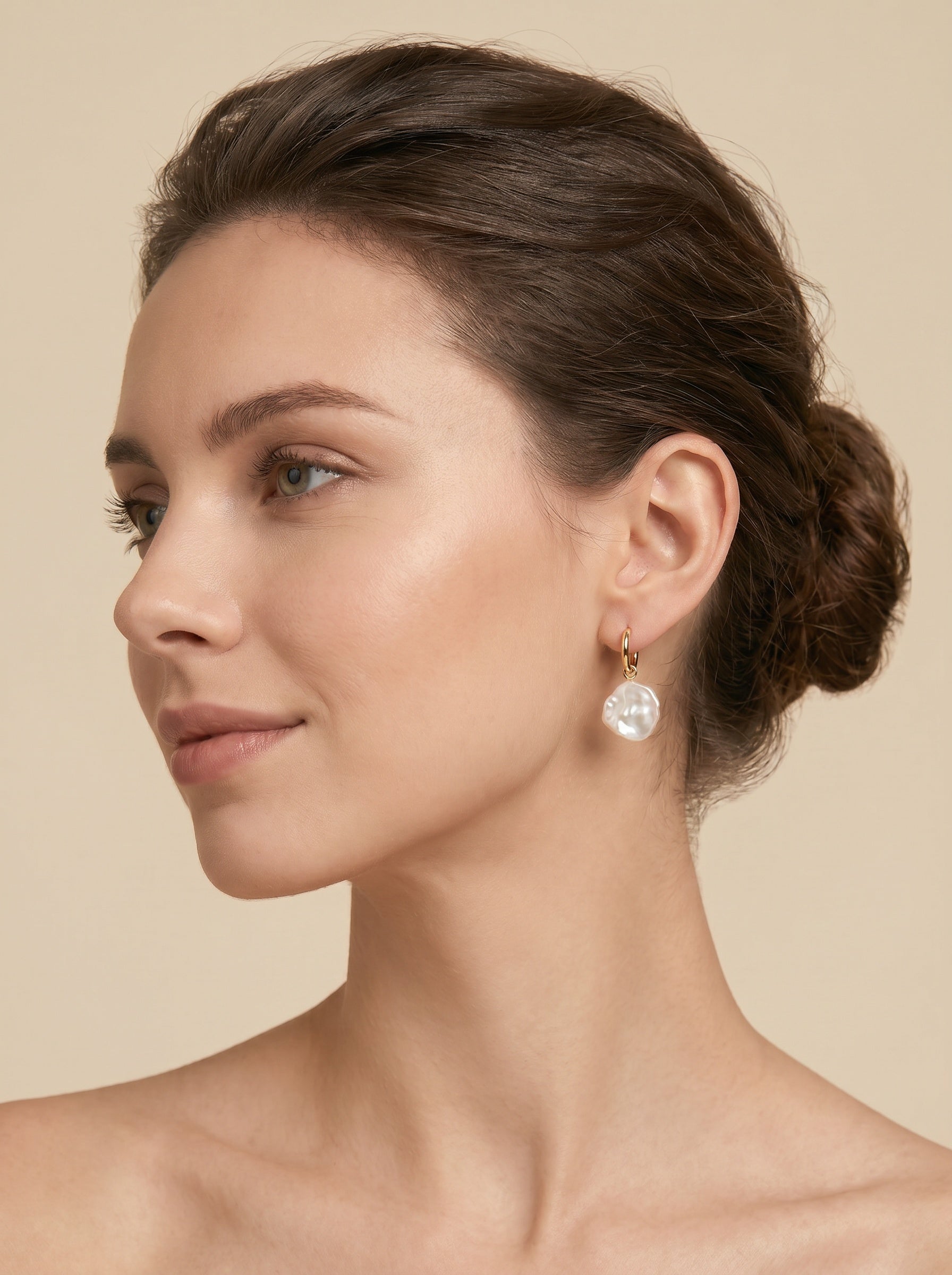 Petal shape nature Baroque Pearl Earrings, wedding jewelry for bride/bridesmaid