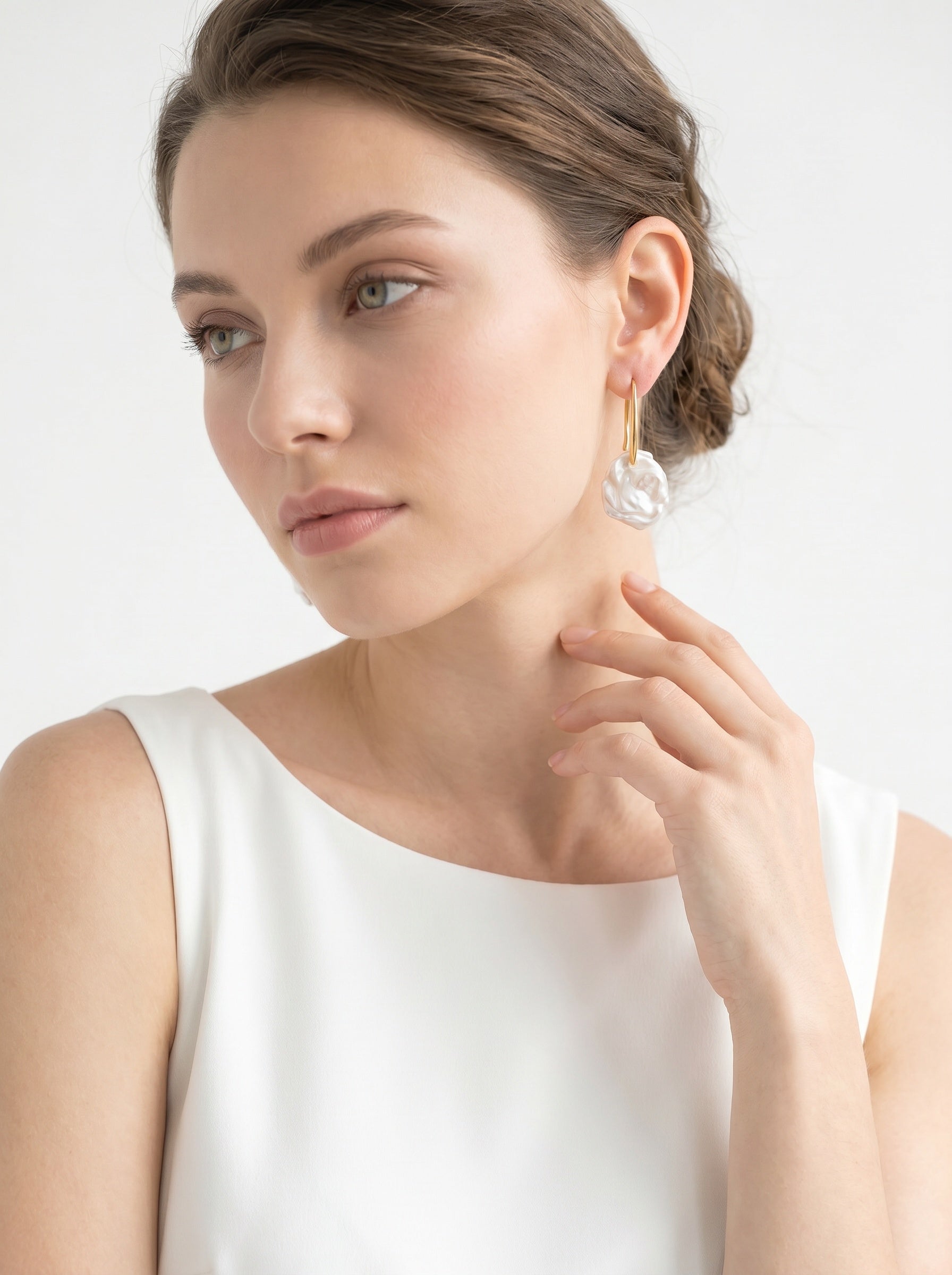 High footed petal natural Baroque pearl earrings, wedding jewelry for bride/bridesmaid