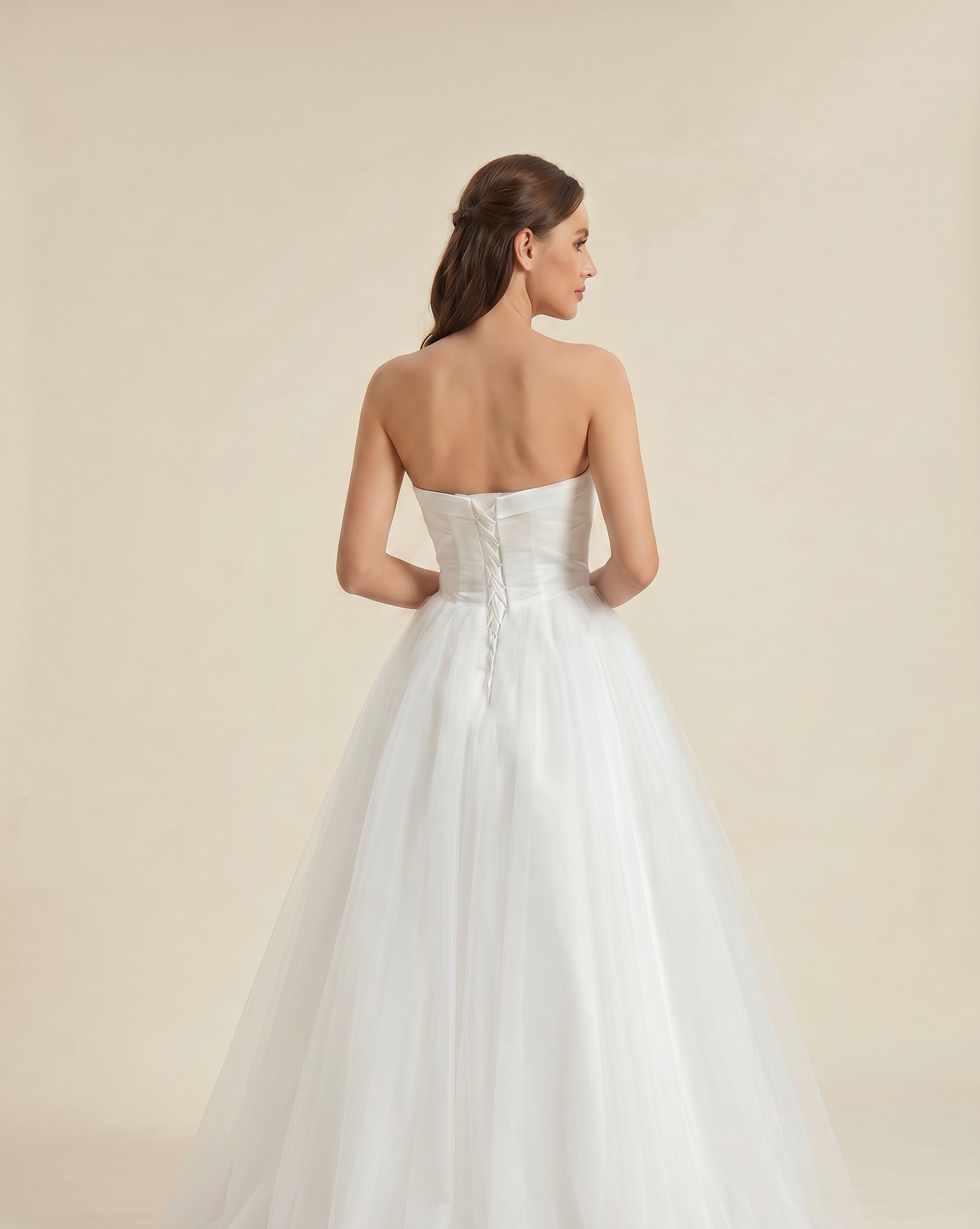 Elegant Satin & Tulle long Wedding Dress