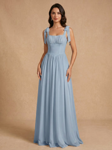 Lace up ruched bust Chiffon bridesmaid dress