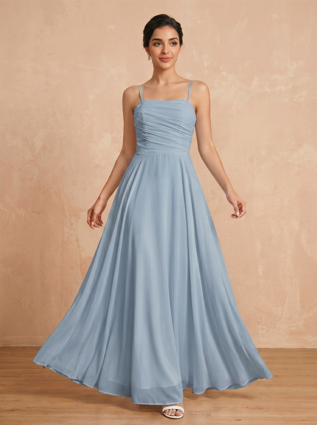 Lace up spaghetti strap ruched bust Chiffon bridesmaid dress
