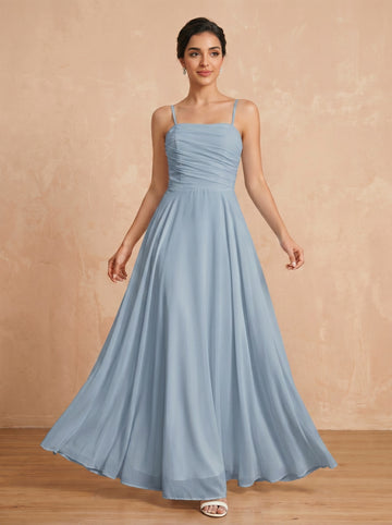 Lace up spaghetti strap ruched bust Chiffon bridesmaid dress