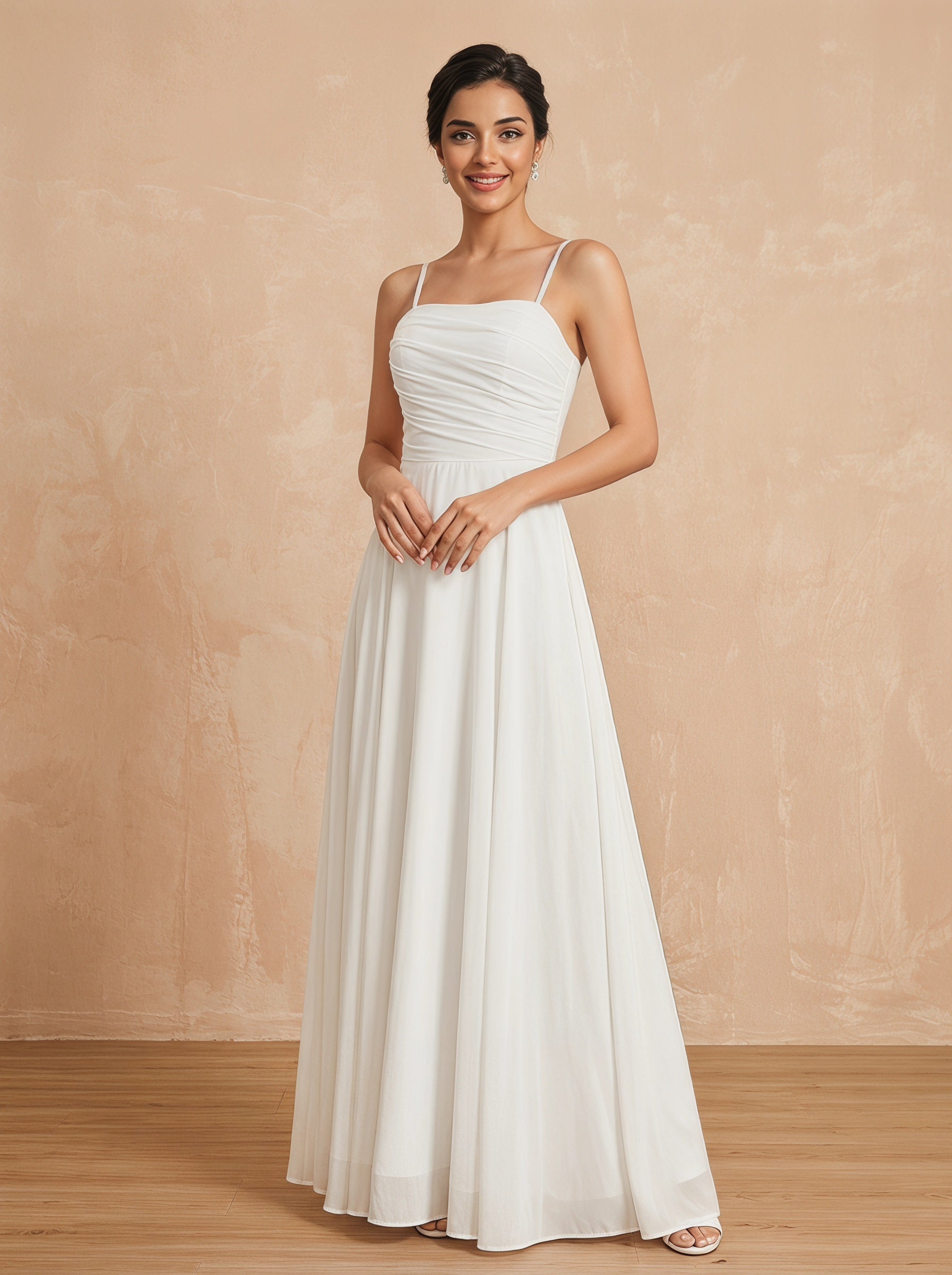 Lace up spaghetti strap ruched bust Chiffon bridesmaid dress