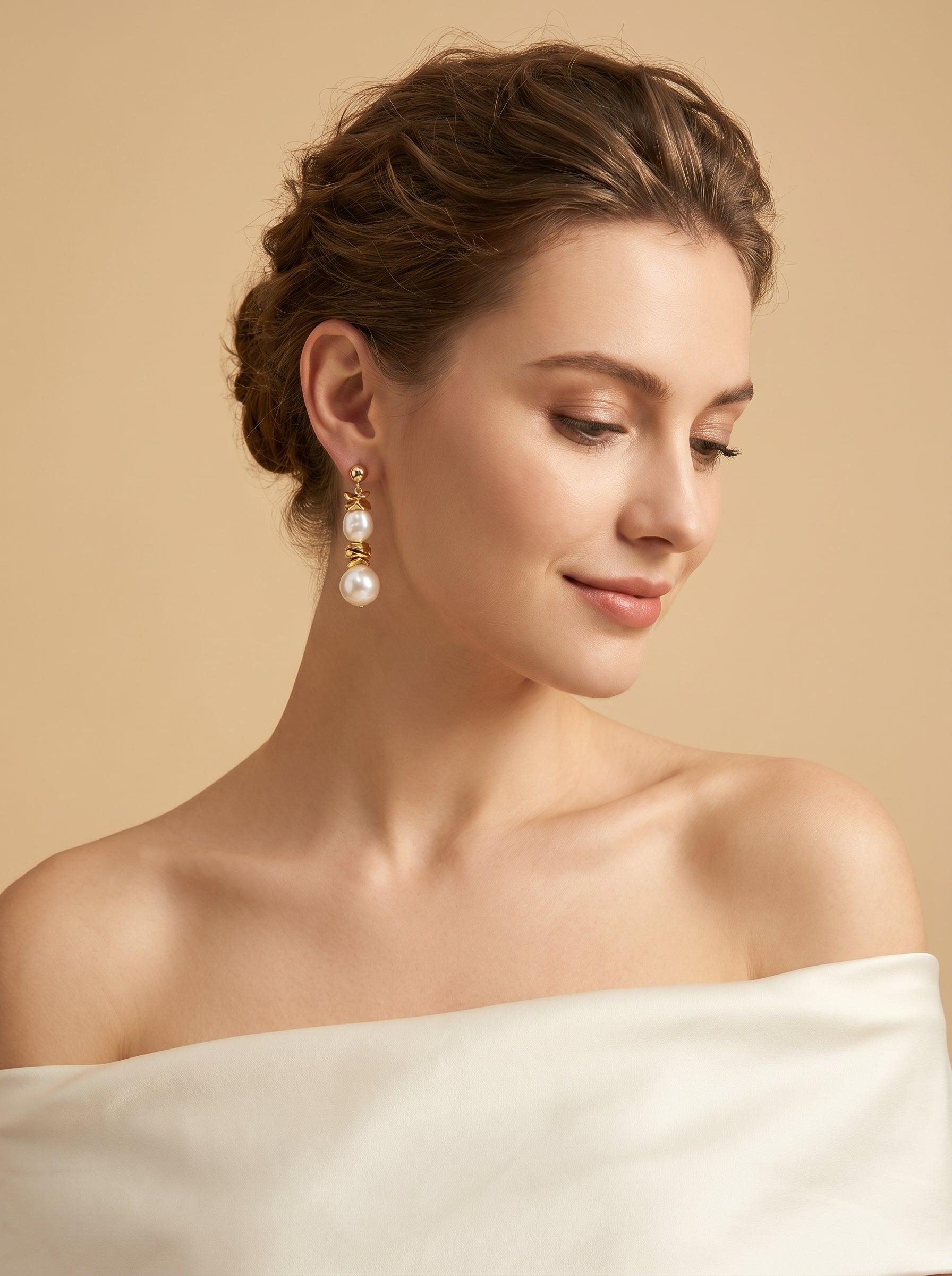 Natural twin pearl earrings, wedding jewelry for bride/bridesmaid
