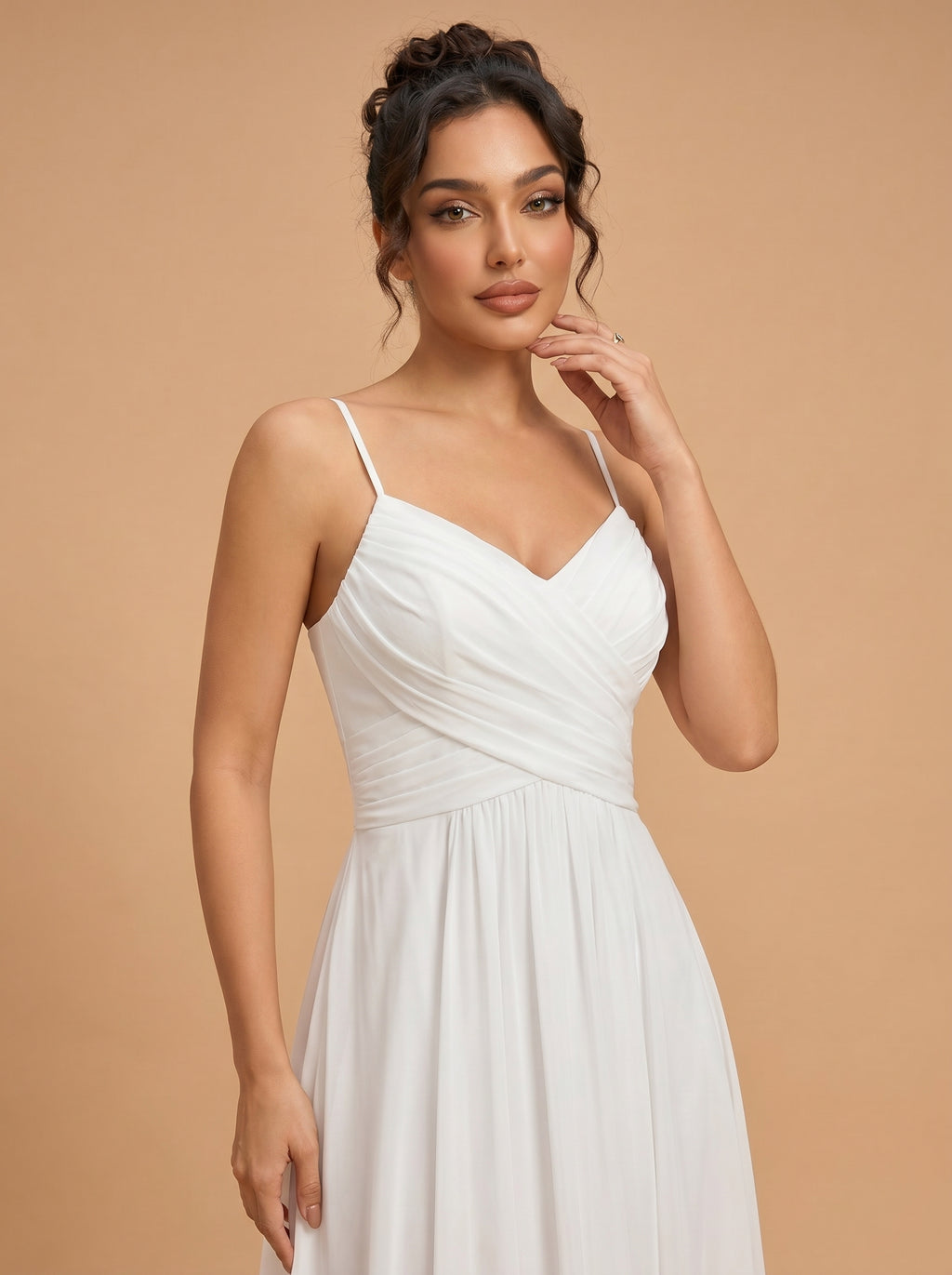 Lace up spaghetti strap ruched bust backless Chiffon bridesmaid dress