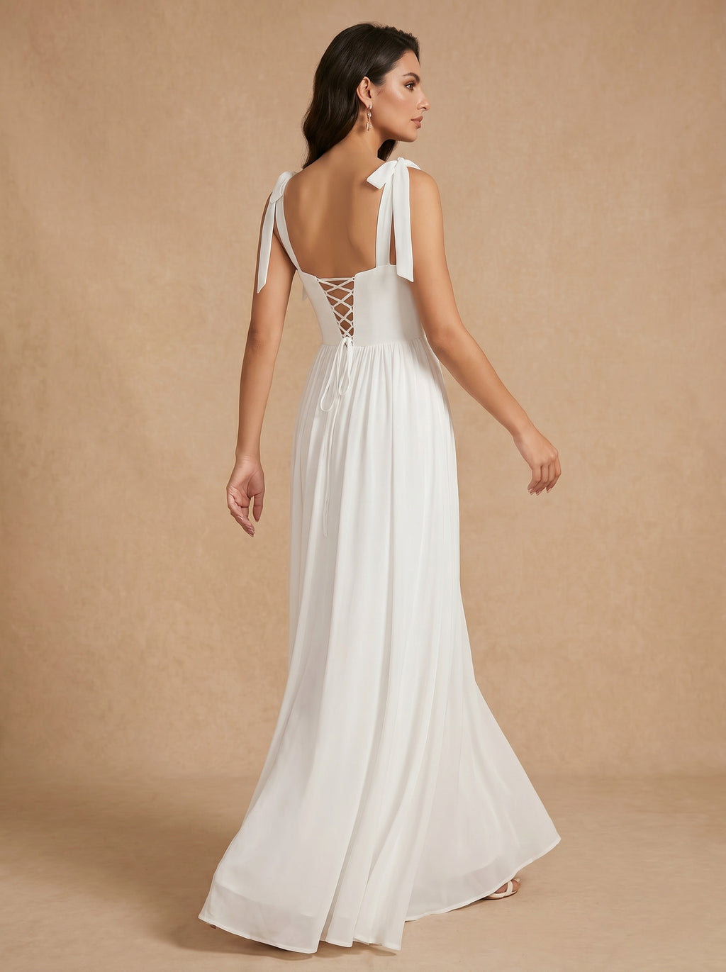 Lace up ruched bust Chiffon bridesmaid dress