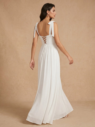 Lace up ruched bust Chiffon bridesmaid dress