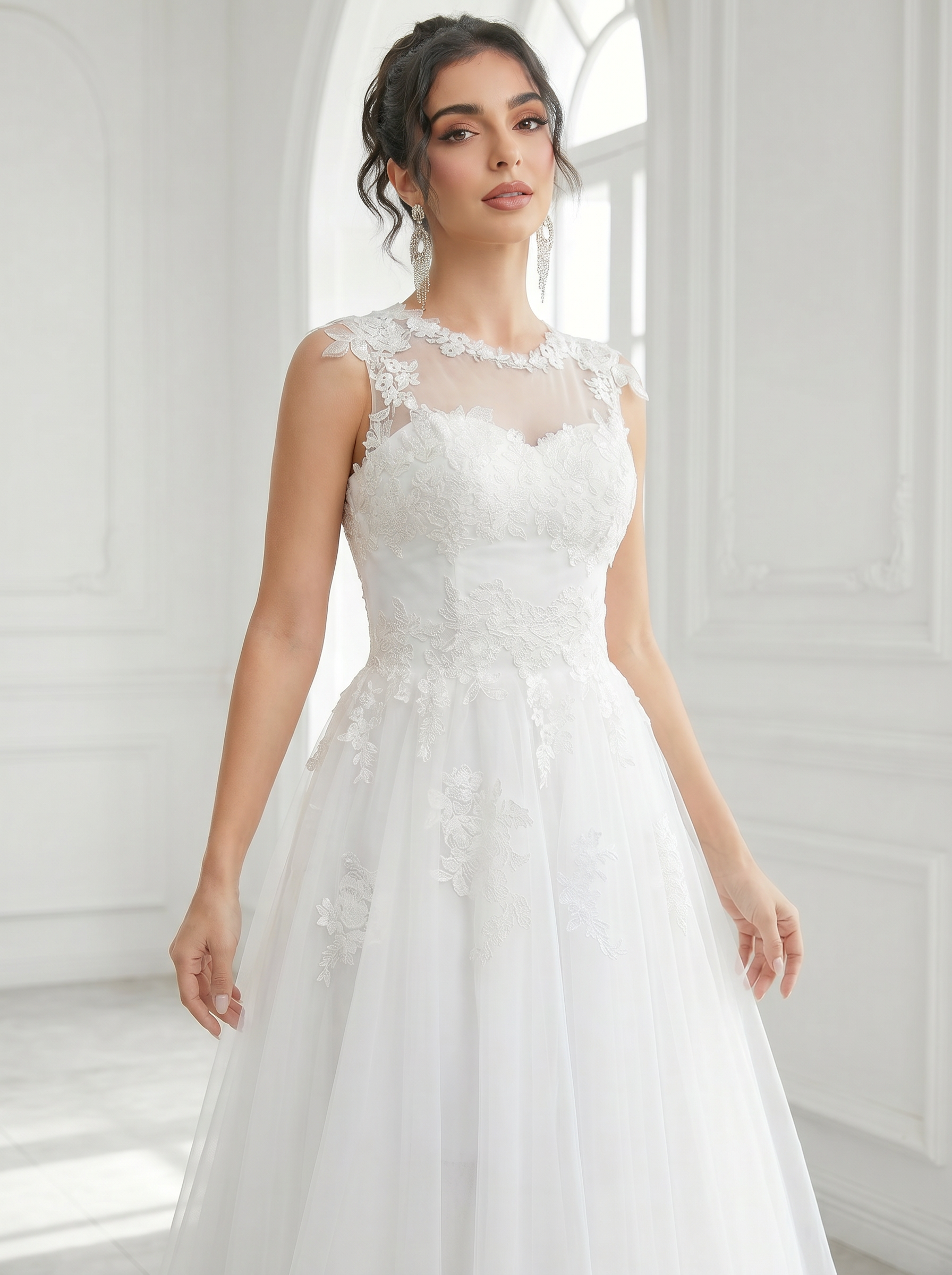 Lace appliques floor-length Wedding Dress