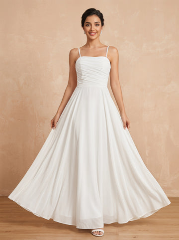 Lace up spaghetti strap ruched bust Chiffon bridesmaid dress