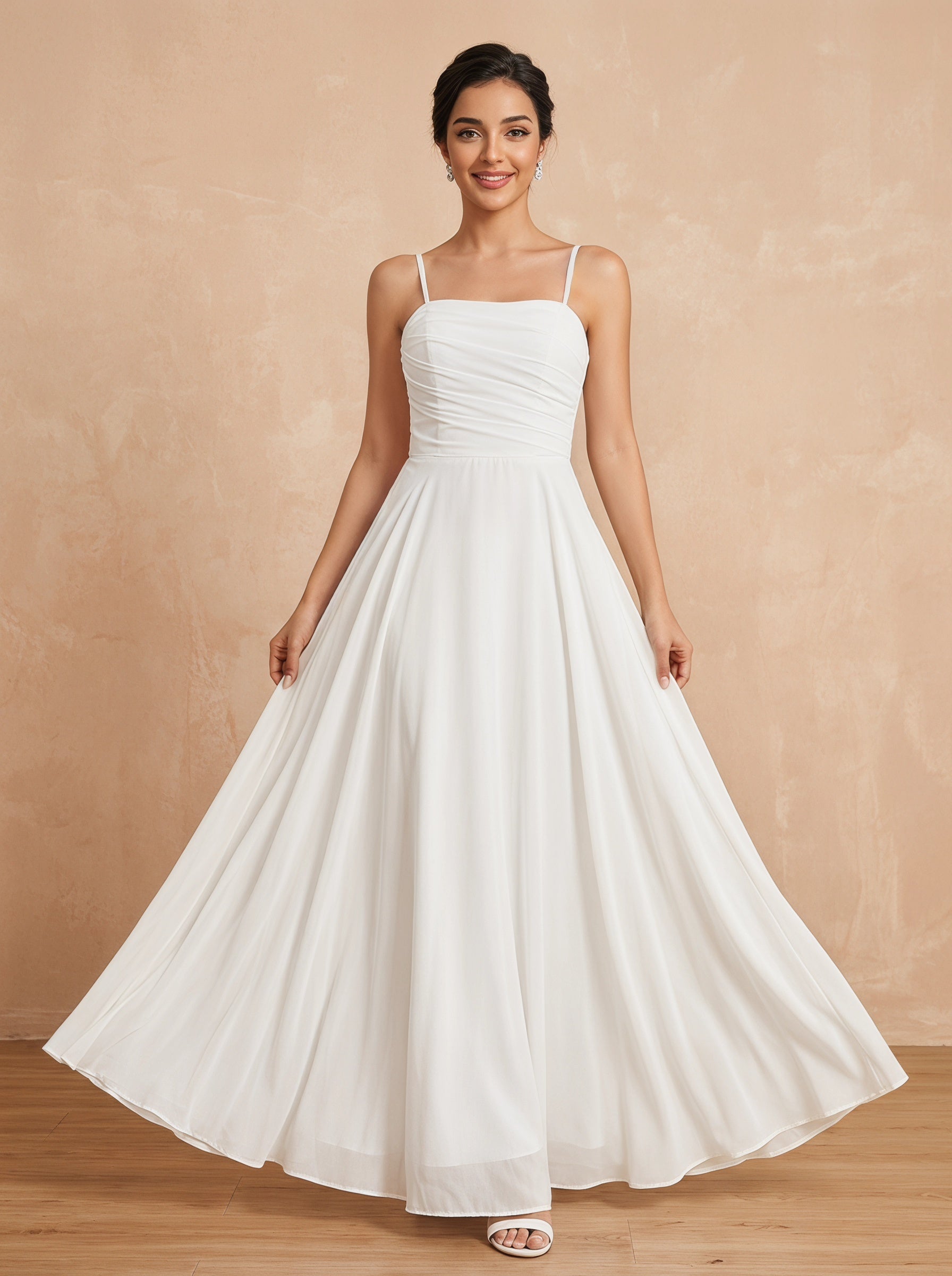 Lace up spaghetti strap ruched bust Chiffon bridesmaid dress