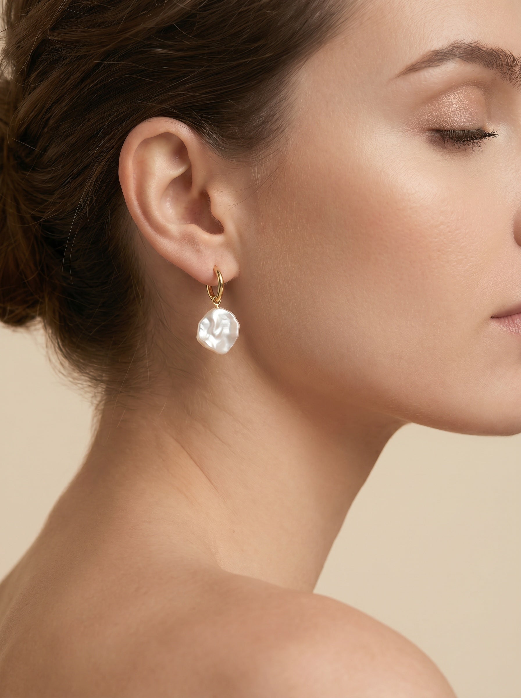 Petal shape nature Baroque Pearl Earrings, wedding jewelry for bride/bridesmaid