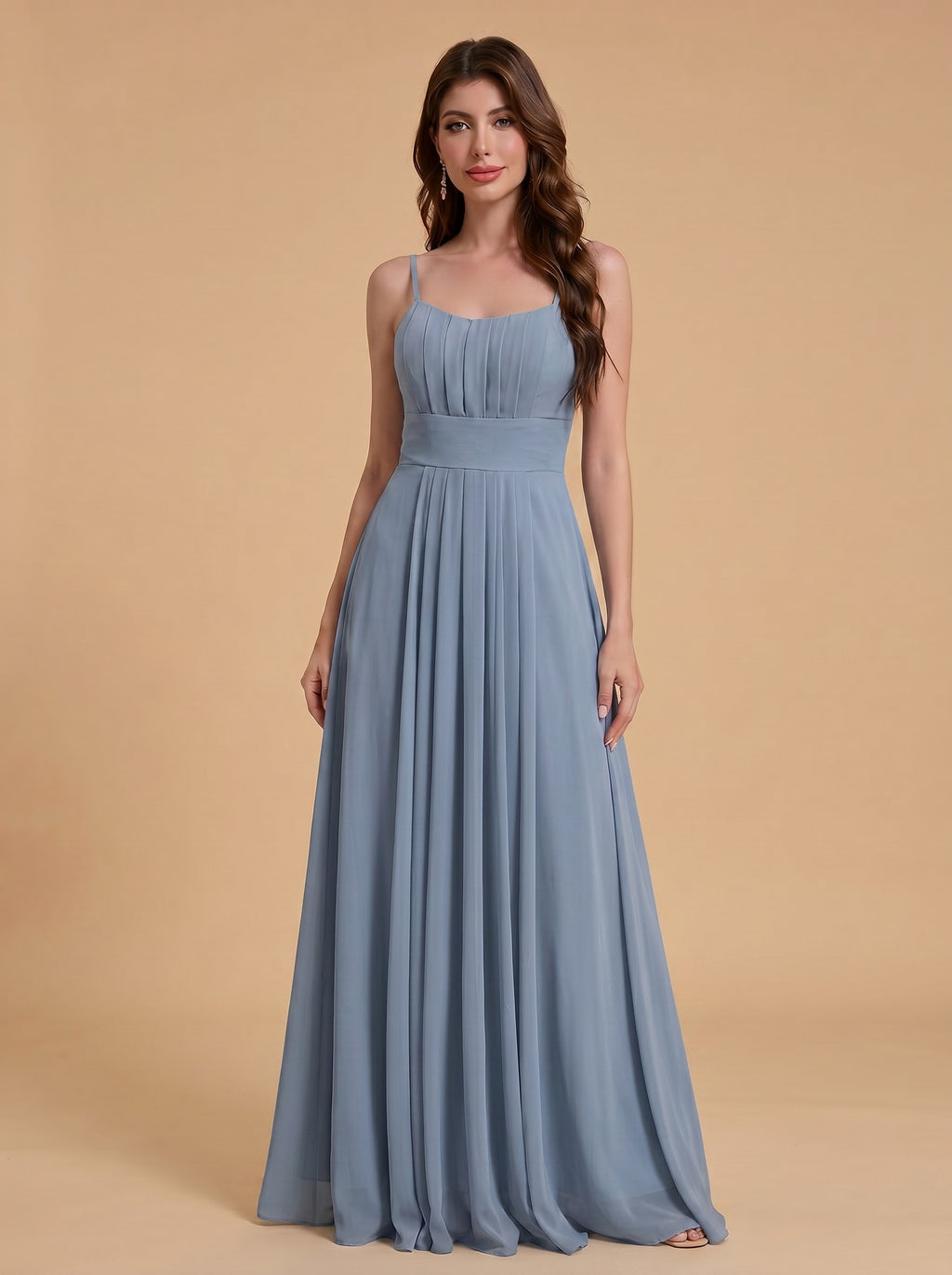 Spaghetti strap ruched bust Chiffon bridesmaid dress